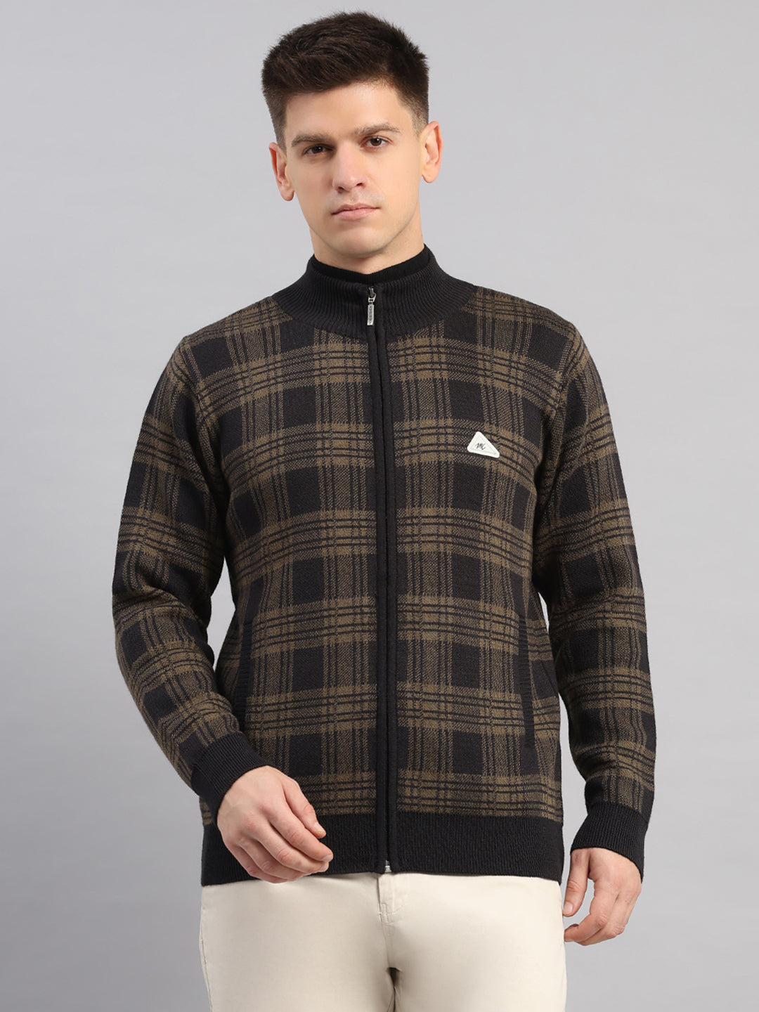 Men Black Self Design Round Neck Full Sleeve Pullover
