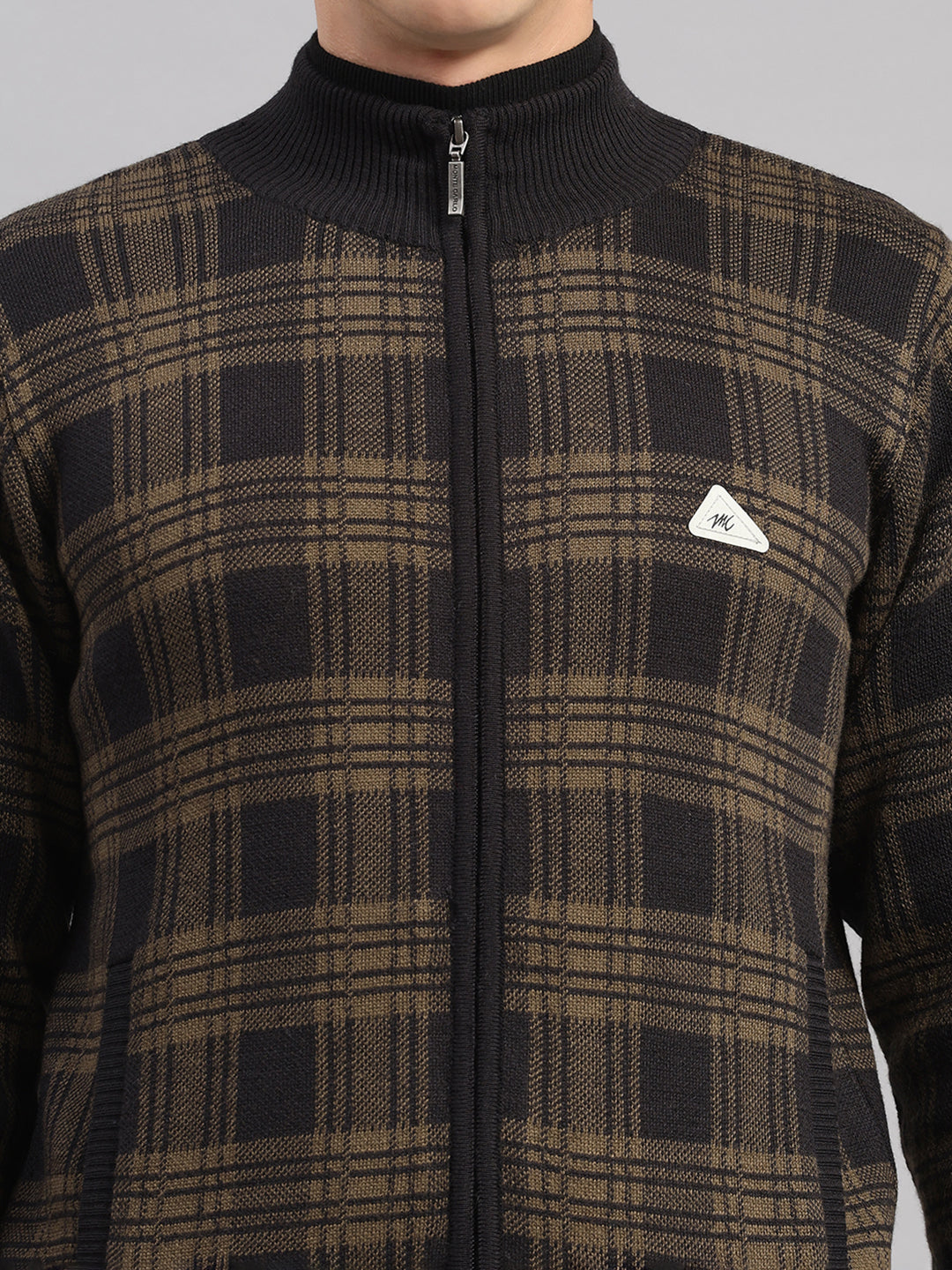 Men Black Self Design Round Neck Full Sleeve Pullover