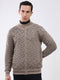 Men Beige Self Design Mock Neck Full Sleeve Pullover