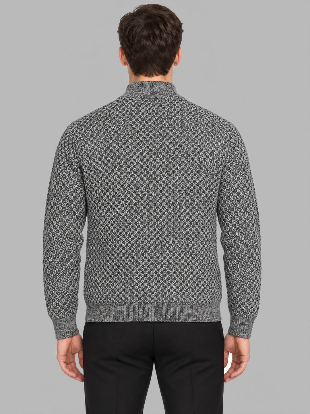 Men Black Self Design Collar Full Sleeve Pullover