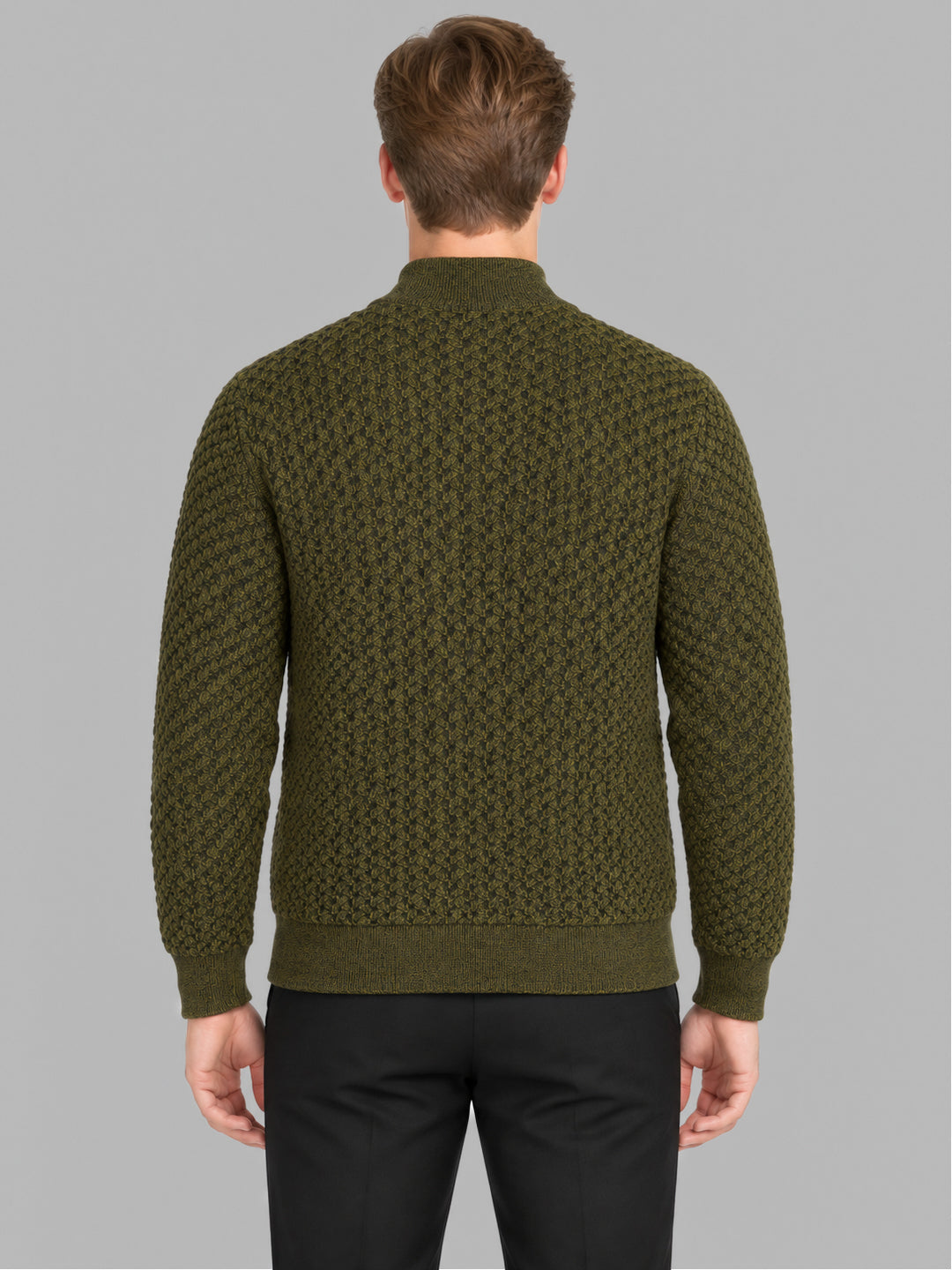 Men Green Self Design Collar Full Sleeve Pullover