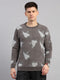 Men Grey Printed Round Neck Full Sleeve Pullover