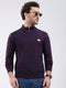 Men Burgundy Self Design Mock Neck Full Sleeve Pullover