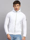 Men White Self Design Round Neck Full Sleeve Pullover