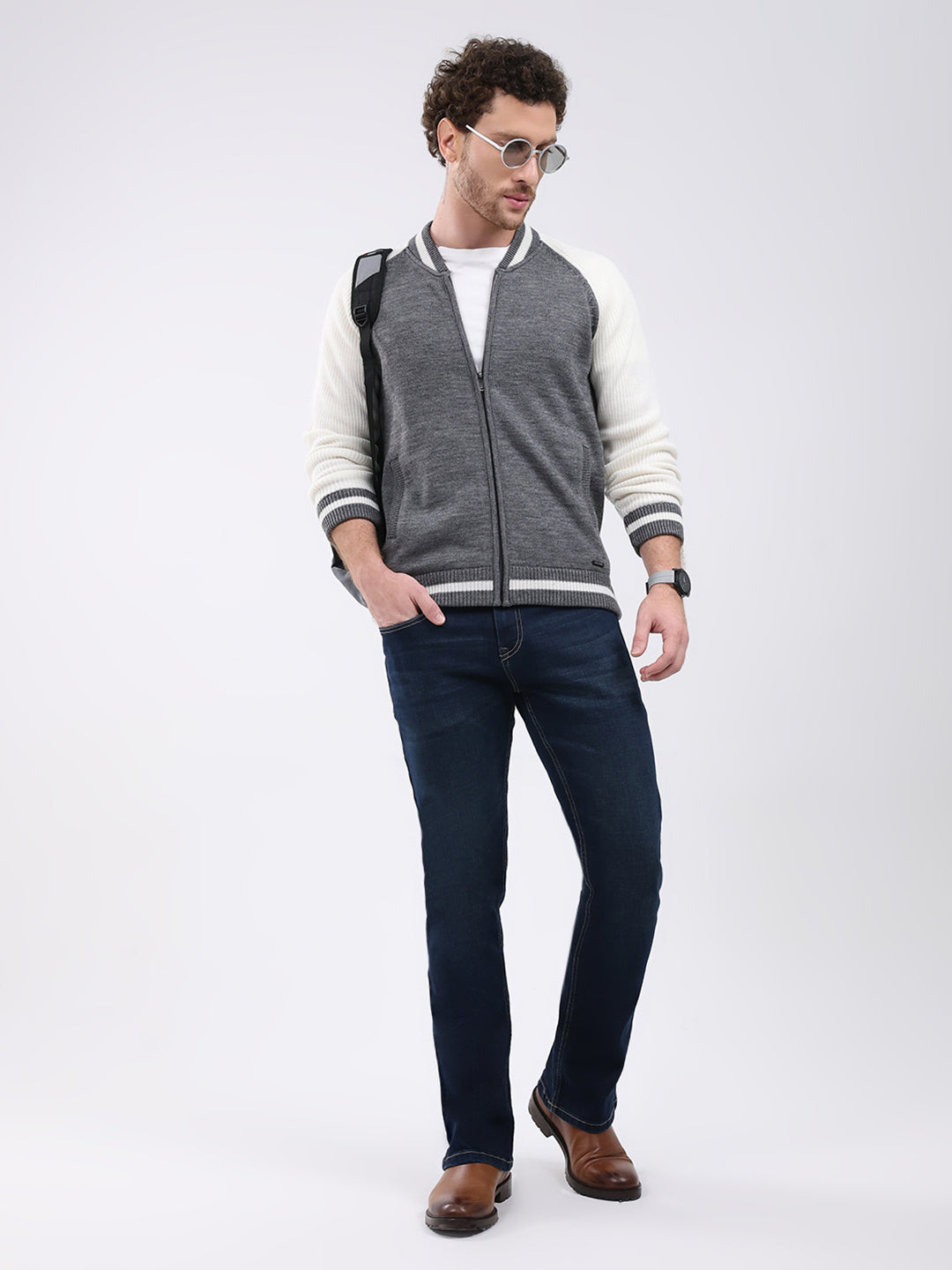 Men Grey Solid Round Neck Full Sleeve Pullover