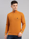 Men Yellow Self Design Round Neck Full Sleeve Pullover
