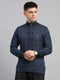 Men Blue Self Design Round Neck Full Sleeve Pullover