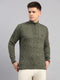 Men Green Self Design Round Neck Full Sleeve Pullover
