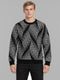 Men Black Self Design Round Neck Full Sleeve Pullover