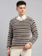 Men Beige Printed Round Neck Full Sleeve Pullover