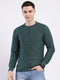 Men Green Self Design Round Neck Full Sleeve Pullover