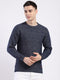 Men Blue Self Design Round Neck Full Sleeve Pullover