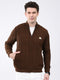 Men Brown Self Design Mock Neck Full Sleeve Jacket
