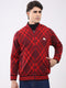 Men Red Printed T Neck Full Sleeve Jacket