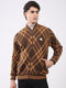 Men Brown Printed T Neck Full Sleeve Jacket