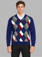 Men Blue Printed V Neck Full Sleeve Pullover