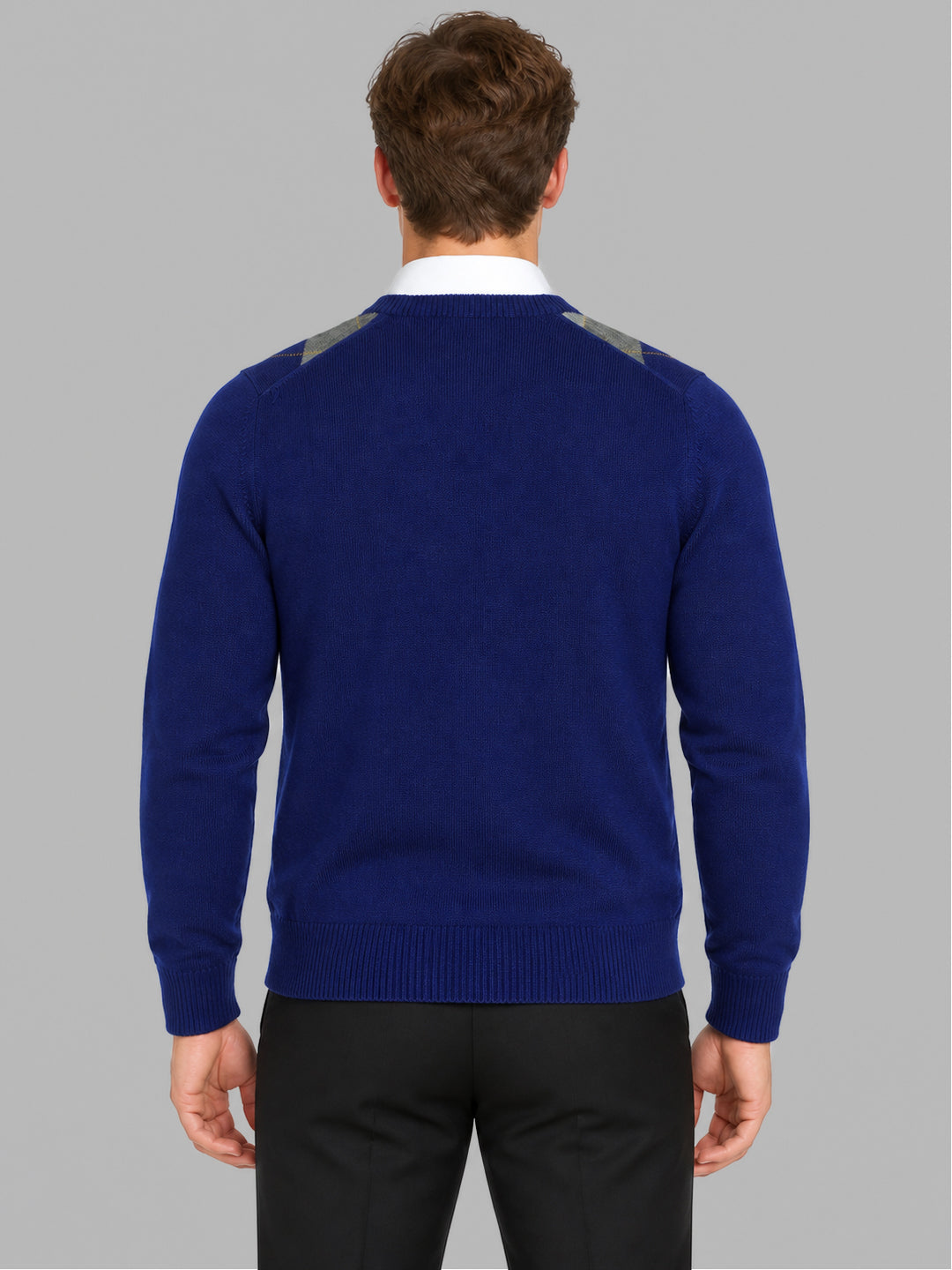 Men Blue Printed V Neck Full Sleeve Pullover