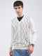 Men White Self Design V Neck Full Sleeve Pullover