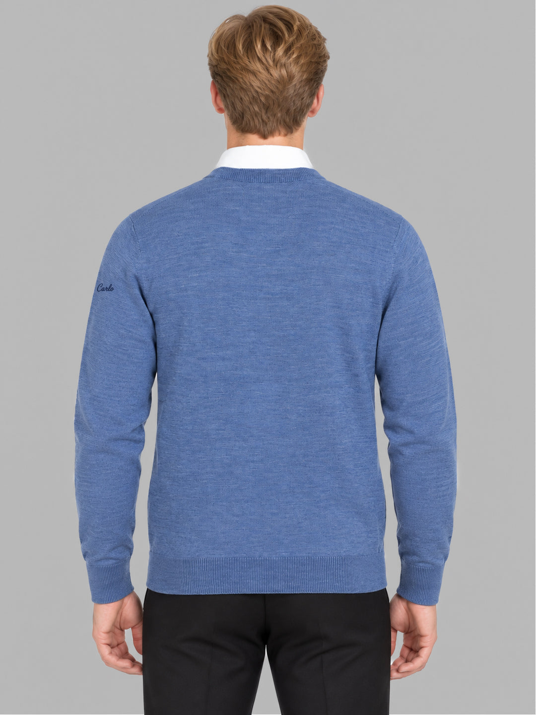 Men Brown Jacquard V Neck Full Sleeve Pullover