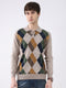 Men Beige Printed Collar Full Sleeve Winter T-Shirt