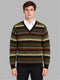 Men Brown Stripe V Neck Full Sleeve Pullover