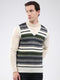 Men White & Grey Stripe V Neck Sleeveless Sweater