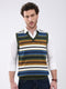 Men Green Stripe V Neck Sleeveless Sweater
