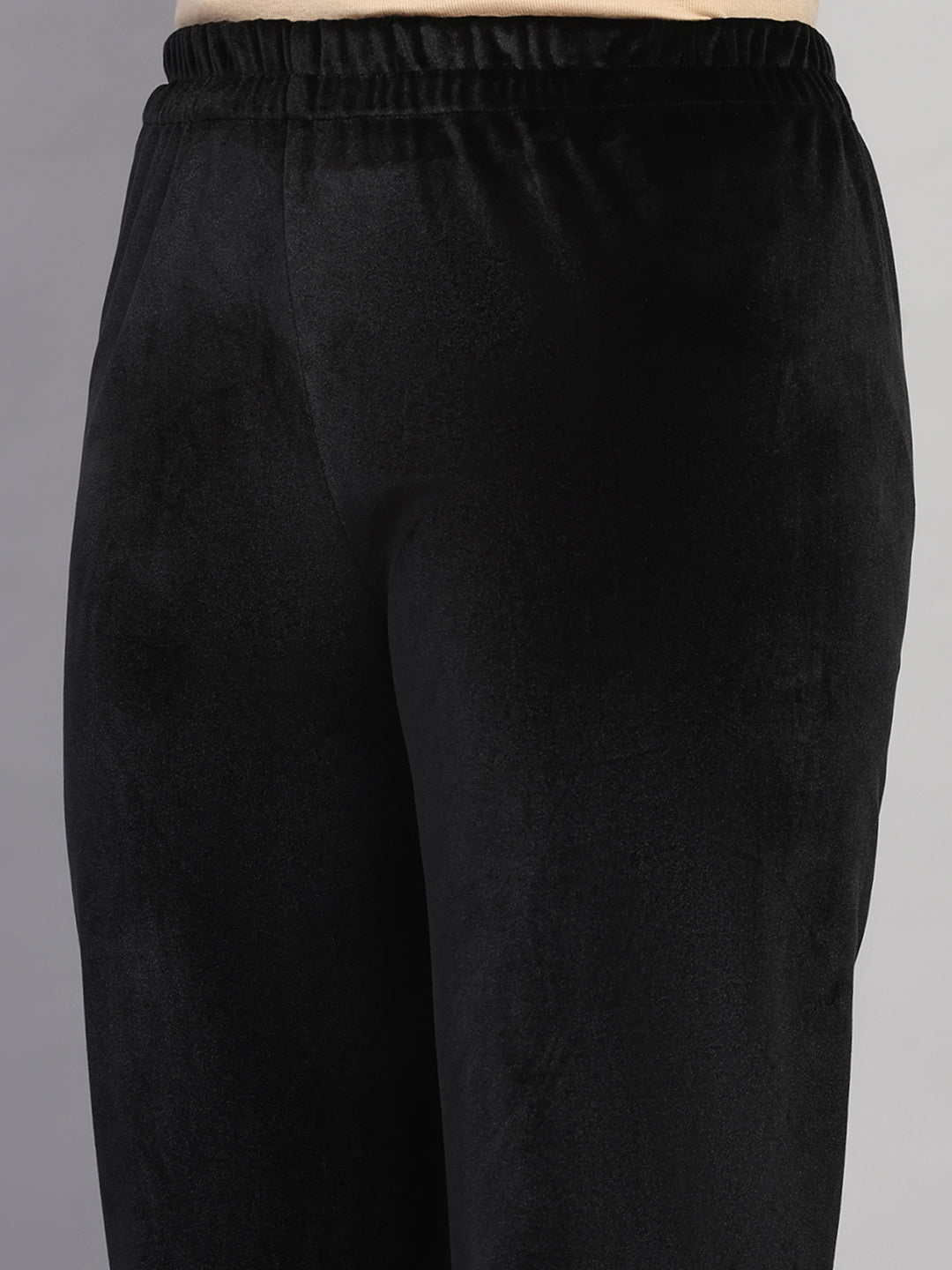 Women Black Printed Round Neck Full Sleeve 3 Pc Kurti Set for Winter