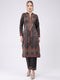 Women Brown Printed Round Neck Full Sleeve Kurti Set for Winter