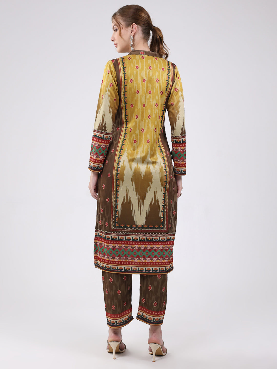 Women Multicolor Printed Round Neck Full Sleeve Kurti Set for Winter