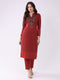 Women Red Printed Round Neck Full Sleeve Kurti Set for Winter
