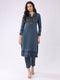 Women Navy Blue Printed Round Neck Full Sleeve Kurti Set for Winter