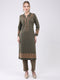 Women Olive Printed Round Neck Full Sleeve Kurti Set for Winter