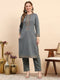 Women Blue Printed Round Neck Full Sleeve Kurti Set for Winter