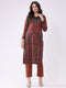 Women Rust Printed V Neck Full Sleeve Kurti Set for Winter