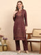 Women Rust Printed Round Neck Full Sleeve Kurti Set for Winter