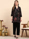 Women Black Printed V Neck Full Sleeve Kurti Set for Winter