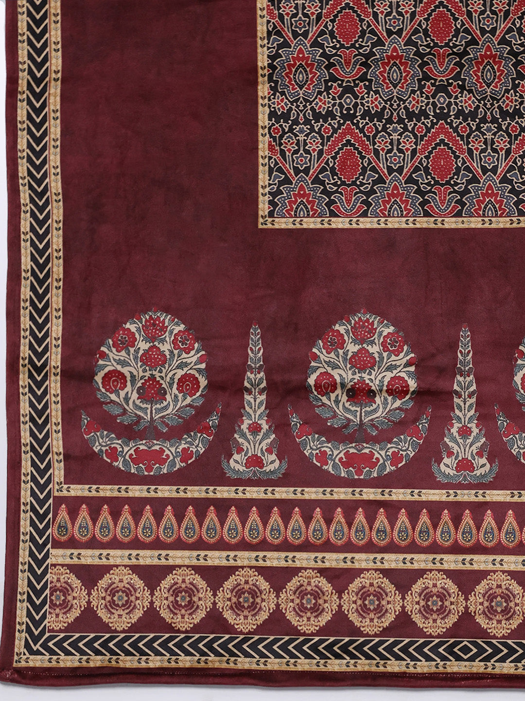 Women Maroon Printed Round Neck Full Sleeve Kurti Set for Winter