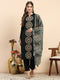 Women Green Printed Round Neck Full Sleeve 3 Pc Kurti Set for Winter