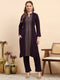 Women Purple Printed Round Neck Full Sleeve Kurti Set for Winter