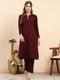 Women Maroon Printed Round Neck Full Sleeve Kurti Set for Winter