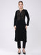 Women Black Self Design Round Neck Full Sleeve Winter Kurti