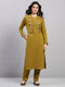 Women Mustard Printed Round Neck Full Sleeve Kurti Set for Winter
