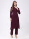 Women Maroon Self Design Round Neck Full Sleeve Kurti Set for Winter