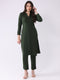 Women Green Printed Round Neck Full Sleeve Kurti Set for Winter