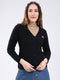 Women Black Self Design V Neck Full Sleeve Cardigan