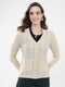 Women Cream Self Design V Neck Full Sleeve Cardigan