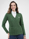 Women Green Self Design V Neck Full Sleeve Cardigan