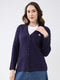 Women Purple Self Design V Neck Full Sleeve Cardigan