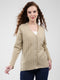 Women Brown Self Design V Neck Full Sleeve Cardigan